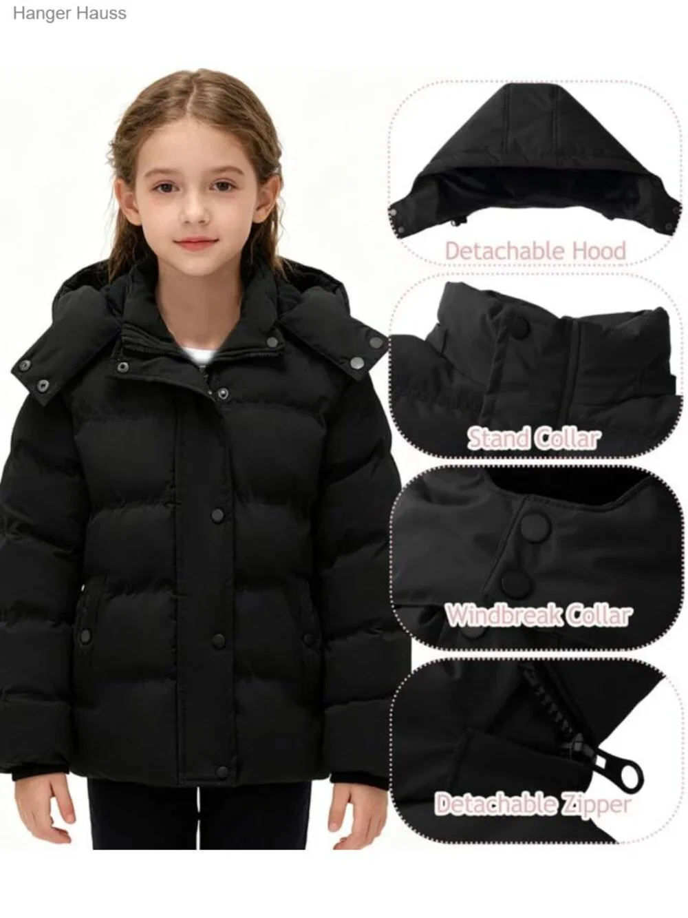 Quilted Puffer Winter Coat for Girls, Windproof Water Resistant Insulated Jacket